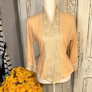 Women's Unique Statement Sleeve Cotton V Neck with Decorative Accent Trim Top